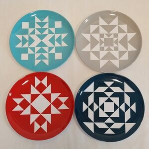 Missouri Star Quilt Co Melamine Plate Set‎ 4 Geometric Star Pattern 7.5" Lunch